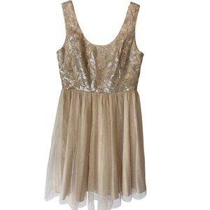 Aidan Mattox Dress Beige Sleeveless Fit & Flare Tulle Skirt Size 8